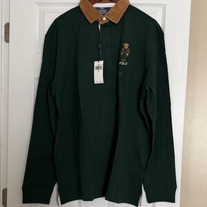 Polo by Ralph Lauren Men's Dark Green Shirt with Brown Collar